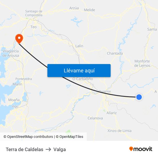 Terra de Caldelas to Valga map