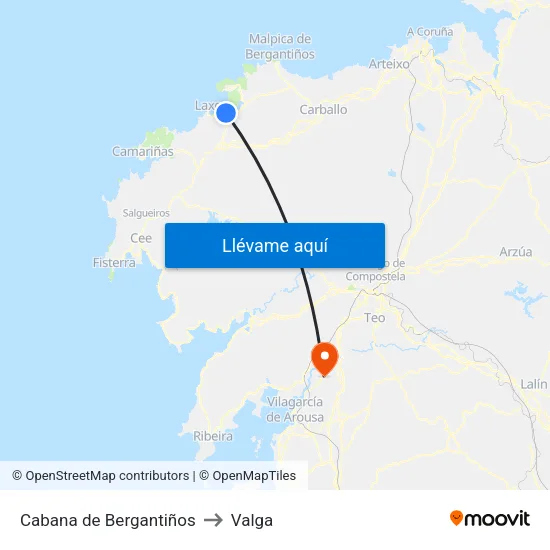 Cabana de Bergantiños to Valga map