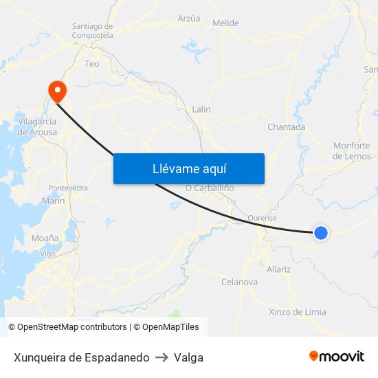 Xunqueira de Espadanedo to Valga map