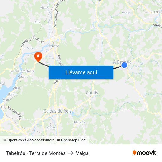 Tabeirós - Terra de Montes to Valga map