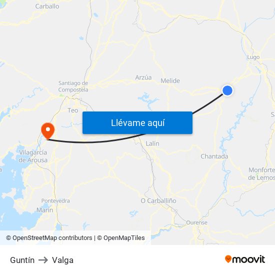 Guntín to Valga map