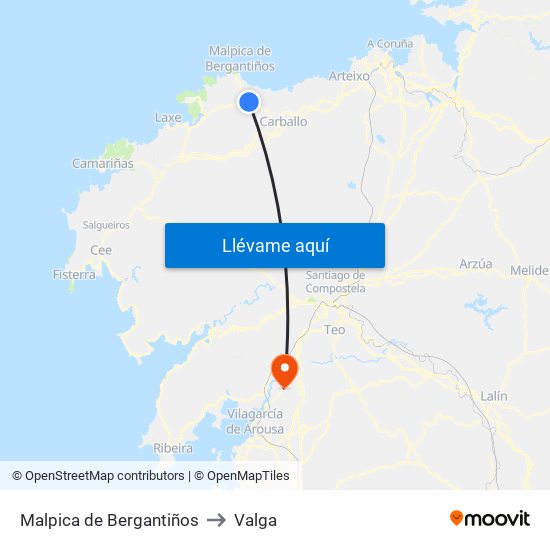 Malpica de Bergantiños to Valga map