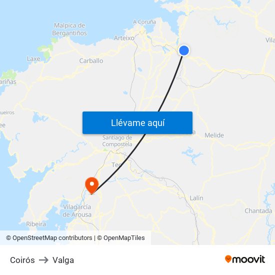 Coirós to Valga map