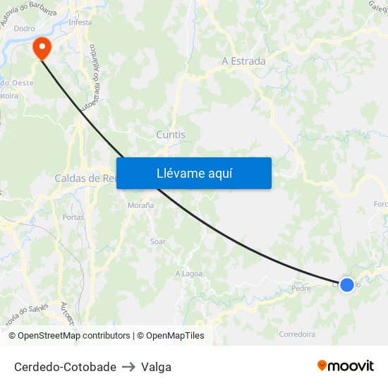 Cerdedo-Cotobade to Valga map