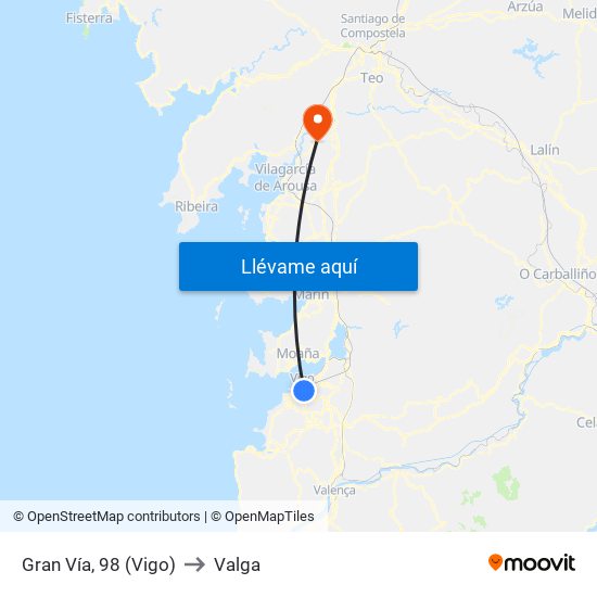 Gran Vía, 98 (Vigo) to Valga map