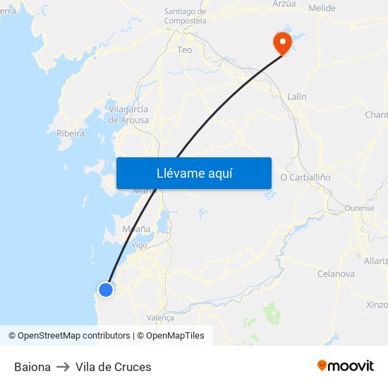 Baiona to Vila de Cruces map