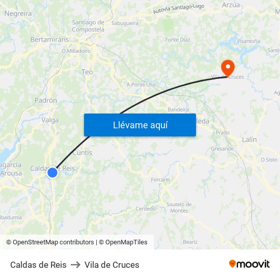 Caldas de Reis to Vila de Cruces map