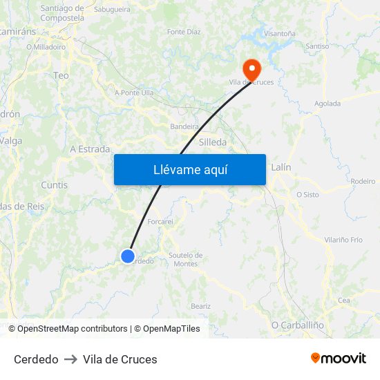 Cerdedo to Vila de Cruces map