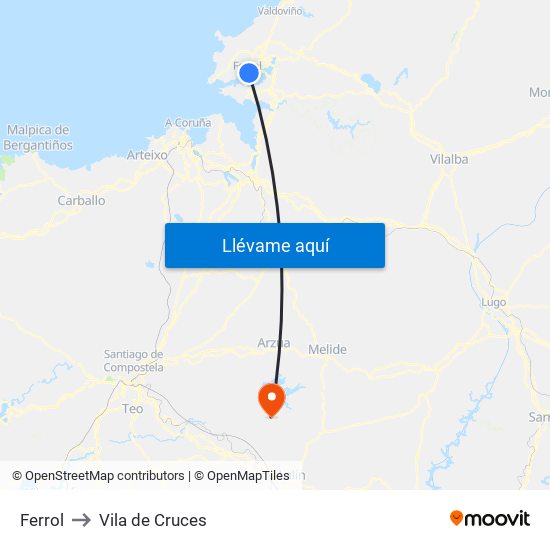 Ferrol to Vila de Cruces map