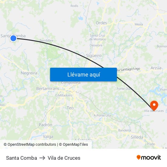 Santa Comba to Vila de Cruces map