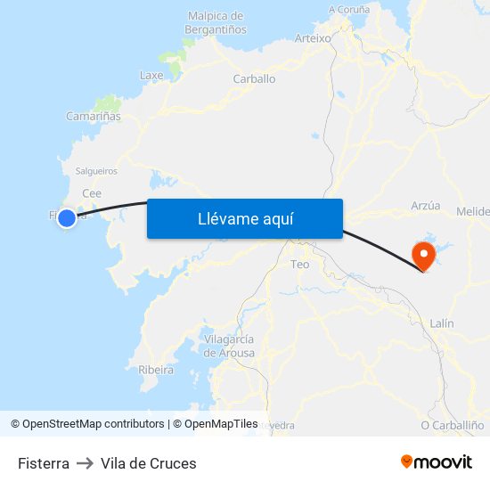 Fisterra to Vila de Cruces map