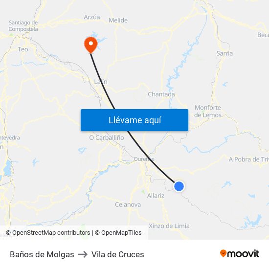 Baños de Molgas to Vila de Cruces map