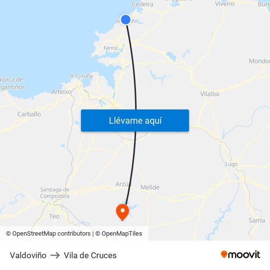 Valdoviño to Vila de Cruces map