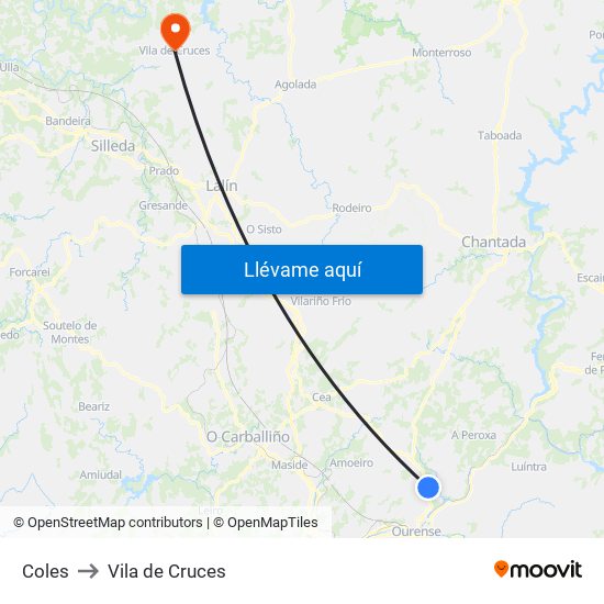 Coles to Vila de Cruces map