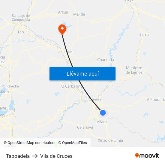 Taboadela to Vila de Cruces map