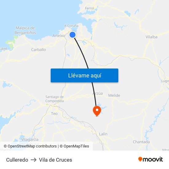 Culleredo to Vila de Cruces map