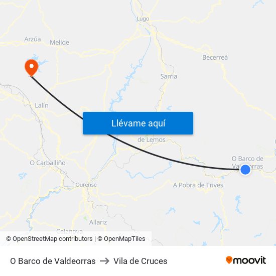 O Barco de Valdeorras to Vila de Cruces map