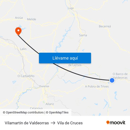 Vilamartín de Valdeorras to Vila de Cruces map