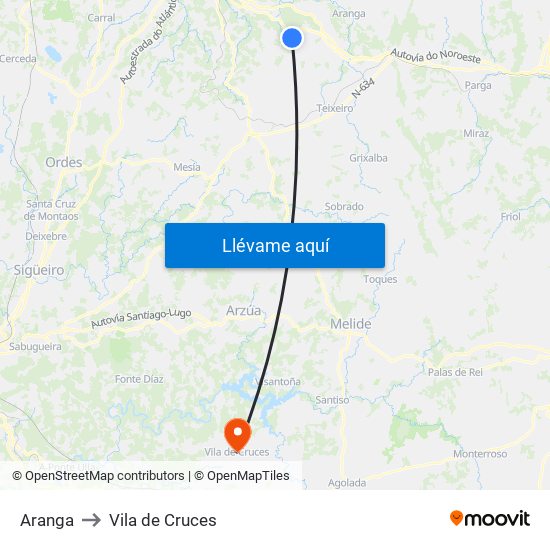 Aranga to Vila de Cruces map