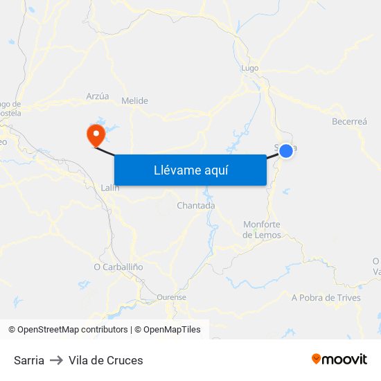 Sarria to Vila de Cruces map