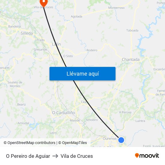 O Pereiro de Aguiar to Vila de Cruces map