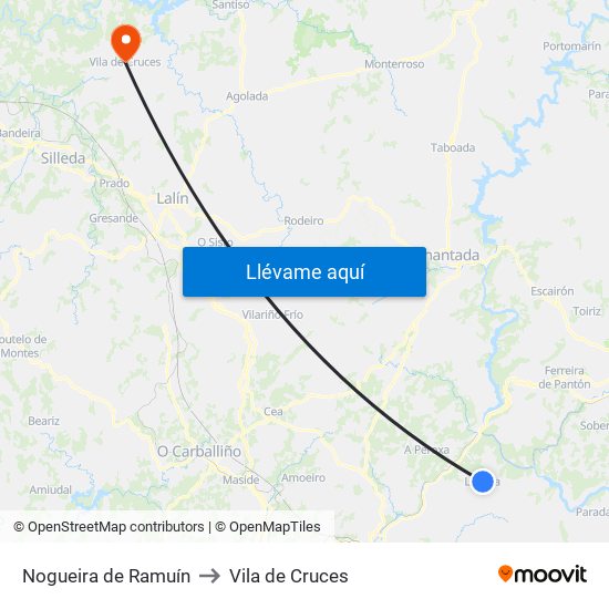 Nogueira de Ramuín to Vila de Cruces map