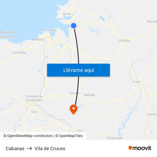 Cabanas to Vila de Cruces map
