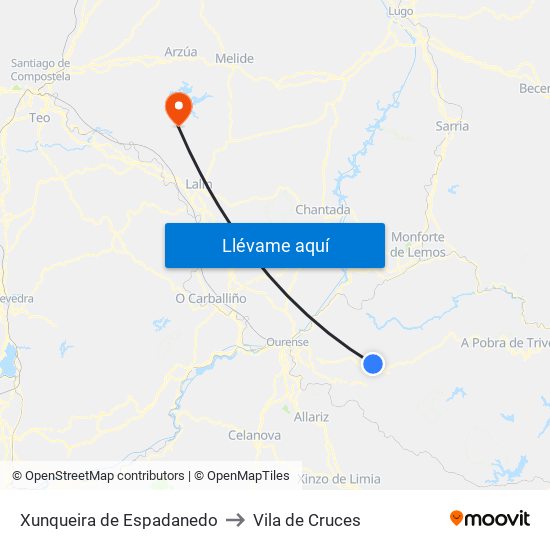 Xunqueira de Espadanedo to Vila de Cruces map