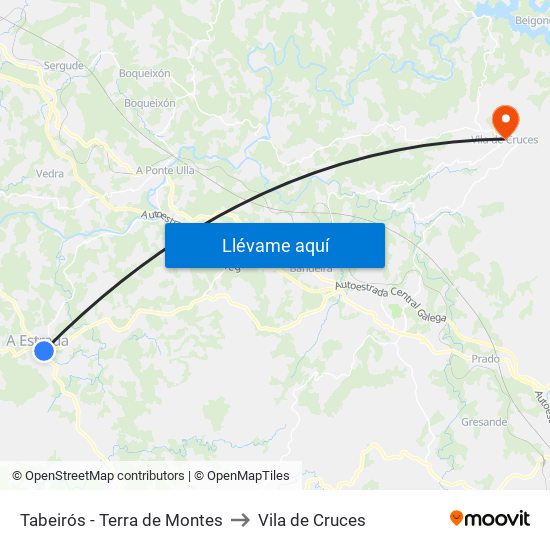 Tabeirós - Terra de Montes to Vila de Cruces map