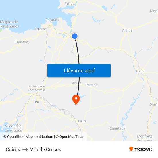 Coirós to Vila de Cruces map