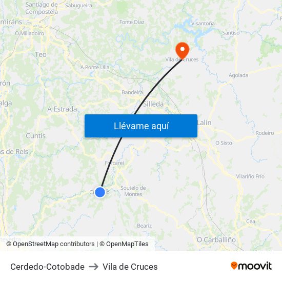 Cerdedo-Cotobade to Vila de Cruces map