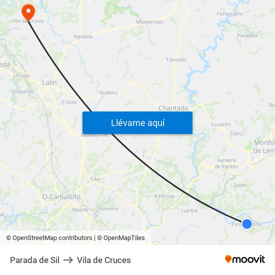 Parada de Sil to Vila de Cruces map