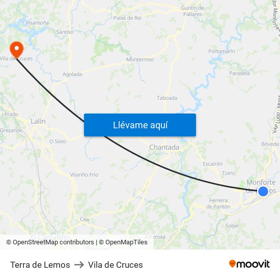 Terra de Lemos to Vila de Cruces map