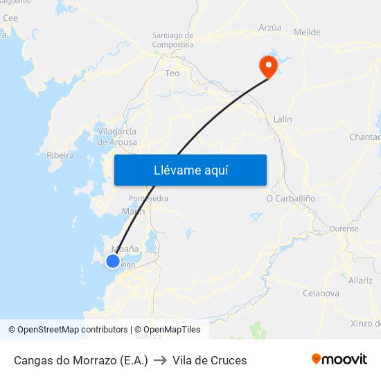 Cangas do Morrazo (E.A.) to Vila de Cruces map
