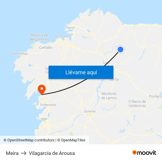 Meira to Vilagarcía de Arousa map