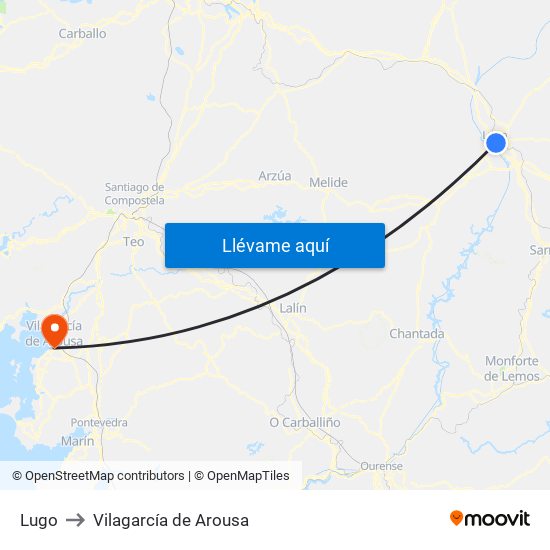 Lugo to Vilagarcía de Arousa map