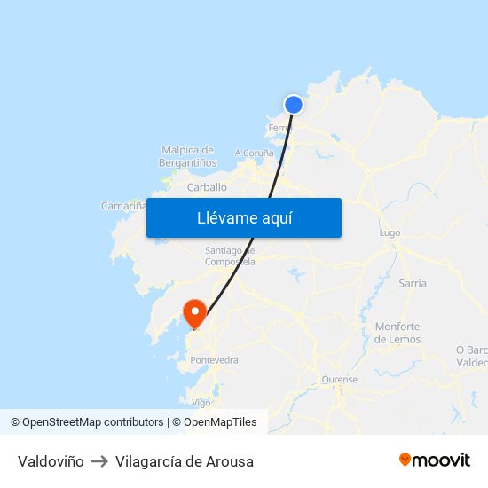 Valdoviño to Vilagarcía de Arousa map