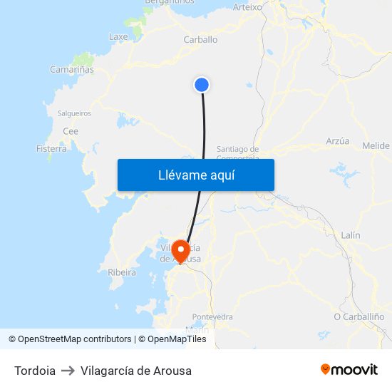 Tordoia to Vilagarcía de Arousa map