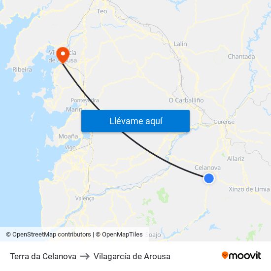 Terra da Celanova to Vilagarcía de Arousa map