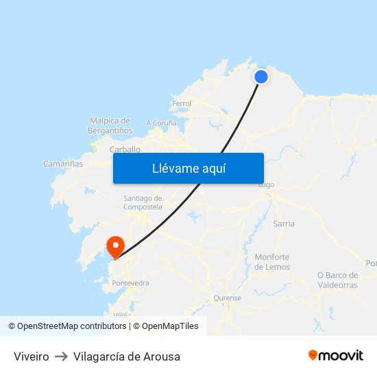 Viveiro to Vilagarcía de Arousa map