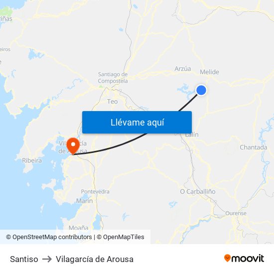 Santiso to Vilagarcía de Arousa map