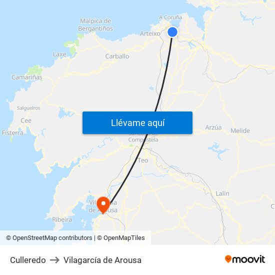 Culleredo to Vilagarcía de Arousa map