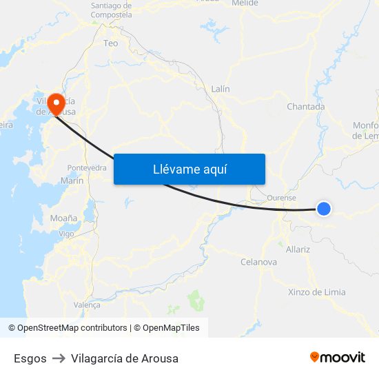 Esgos to Vilagarcía de Arousa map