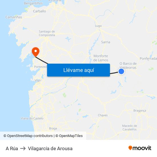 A Rúa to Vilagarcía de Arousa map