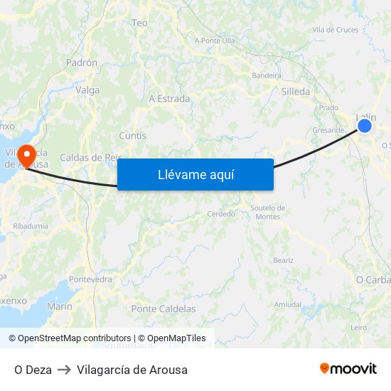 O Deza to Vilagarcía de Arousa map
