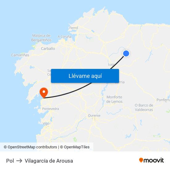 Pol to Vilagarcía de Arousa map