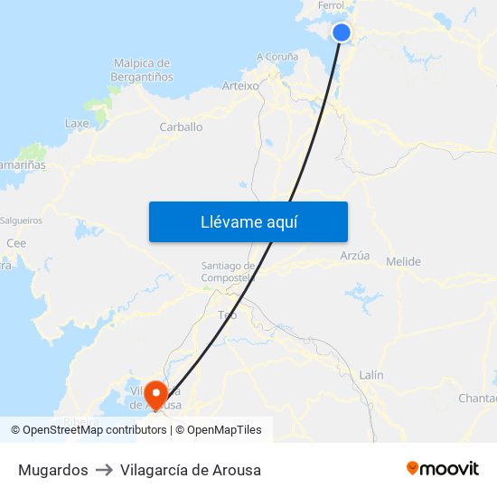 Mugardos to Vilagarcía de Arousa map