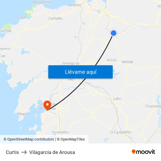Curtis to Vilagarcía de Arousa map