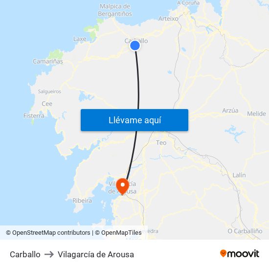 Carballo to Vilagarcía de Arousa map