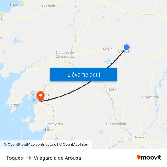 Toques to Vilagarcía de Arousa map